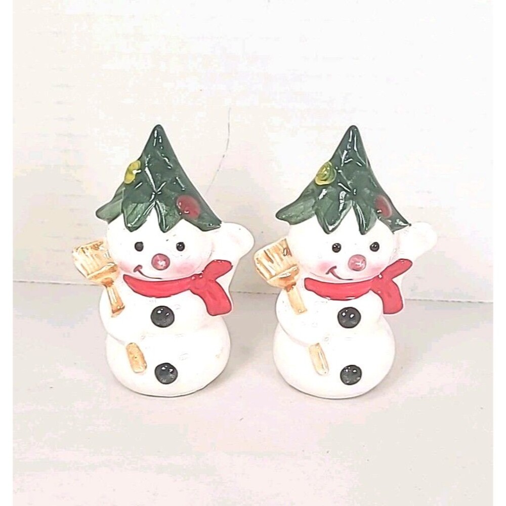 Vintage Rare Christmas Snowman Salt And Pepper Shakers Ceramic Made In Japan
